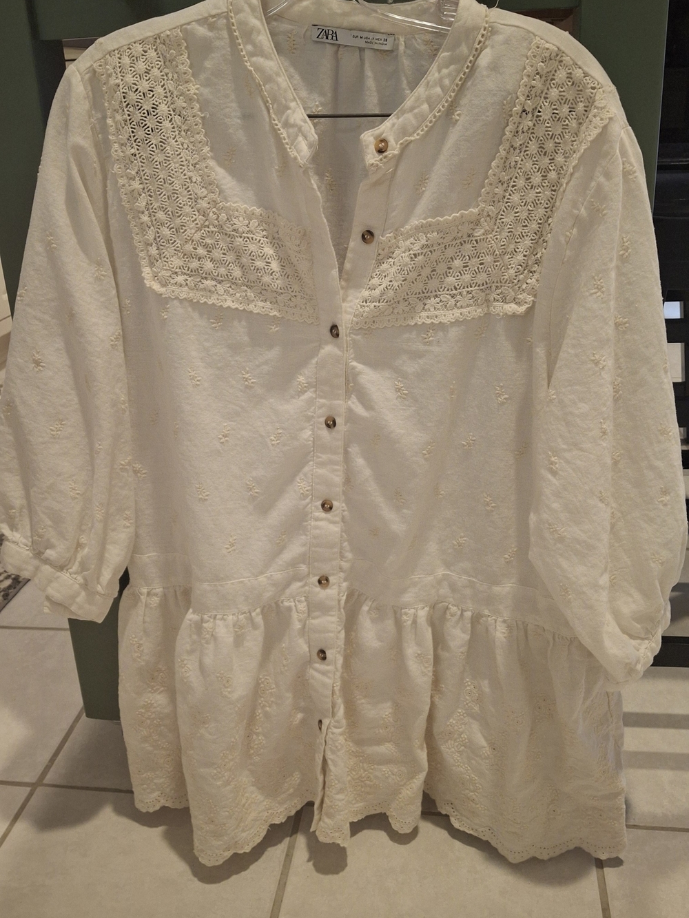 Zara Cream Button-Front Lace Blouse
